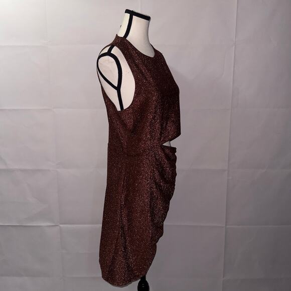 H&M Divided Brown Glitter Ruched Cut-Out Bodycon Dress – Size Large - Picture 3 of 8